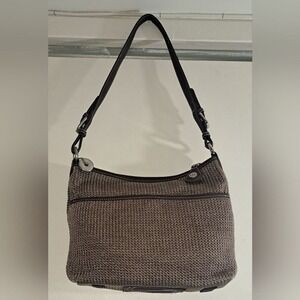 The Sak Woven Shoulder Bag Purse Brown Metallic‎ Textured Hobo